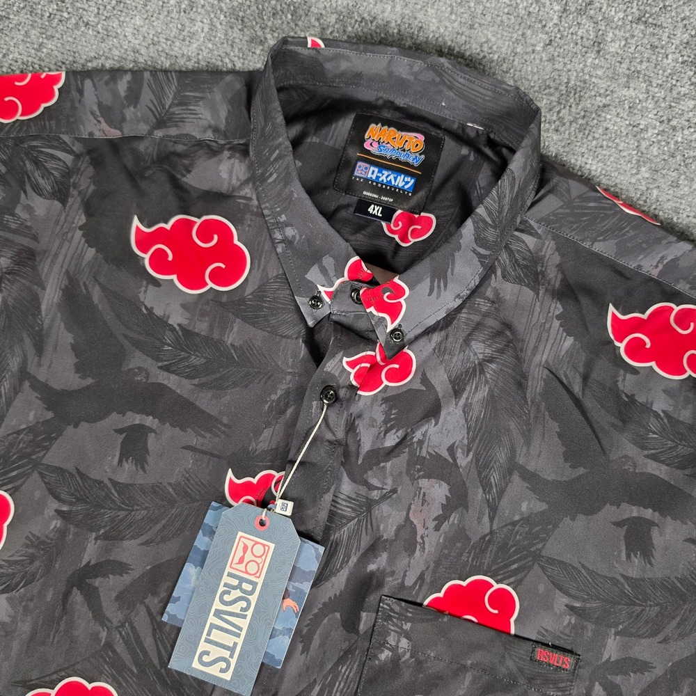 RSVLTS Naruto Shippuden Button Up Shirt Mens 4XL Itachi Uchiha Akatsuki NWT